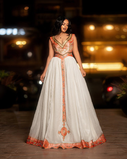 Sleeveless Habesha Dress Traditional Ethiopian Clothing For Wedding Orange Embroidery Habesha kemis 612