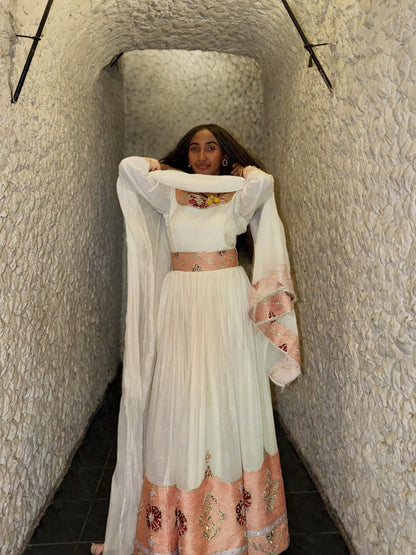 Traditional Habesha Kemis Ethiopian Traditional Dress Long Sleeve Habesha Dress with Traditional Woven Embroidery 619