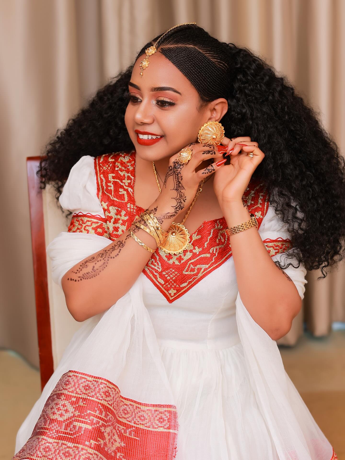 Traditional Ethiopian Wedding Dress Habesha Kemis with Red Woven Embroidery Handmade Habesha Dress 621