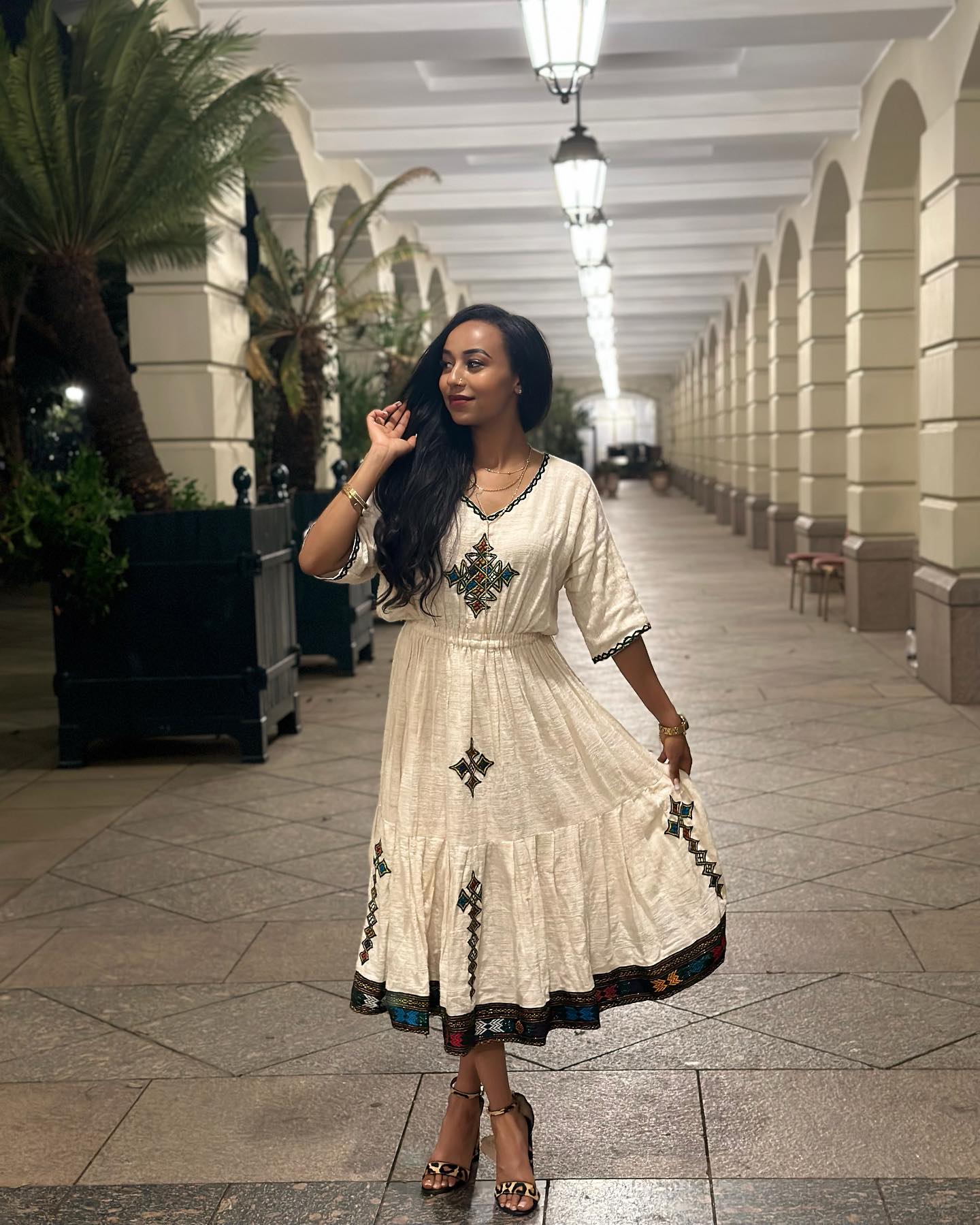 Cross Embroidery Habesha Dress Handwoven Ethiopian Kemis