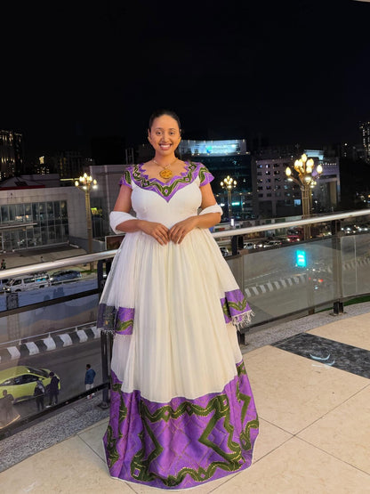 Short Sleeve Habesha Dress Habesha Kemis With Purple Woven Graceful Ethiopian Dress 650