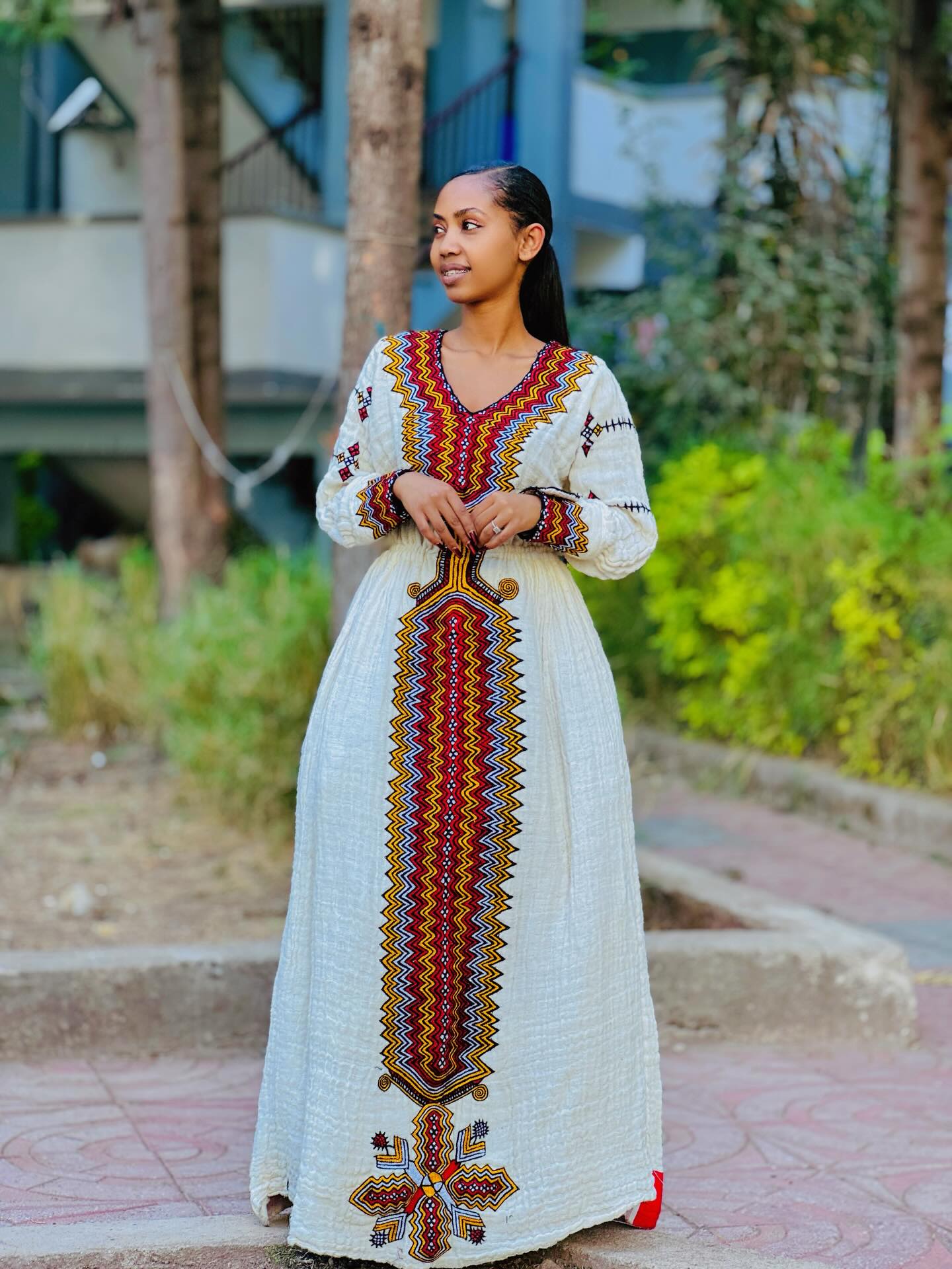 Multicolor Embroidery Habesha Dress Long Sleeve Habesha Kemis