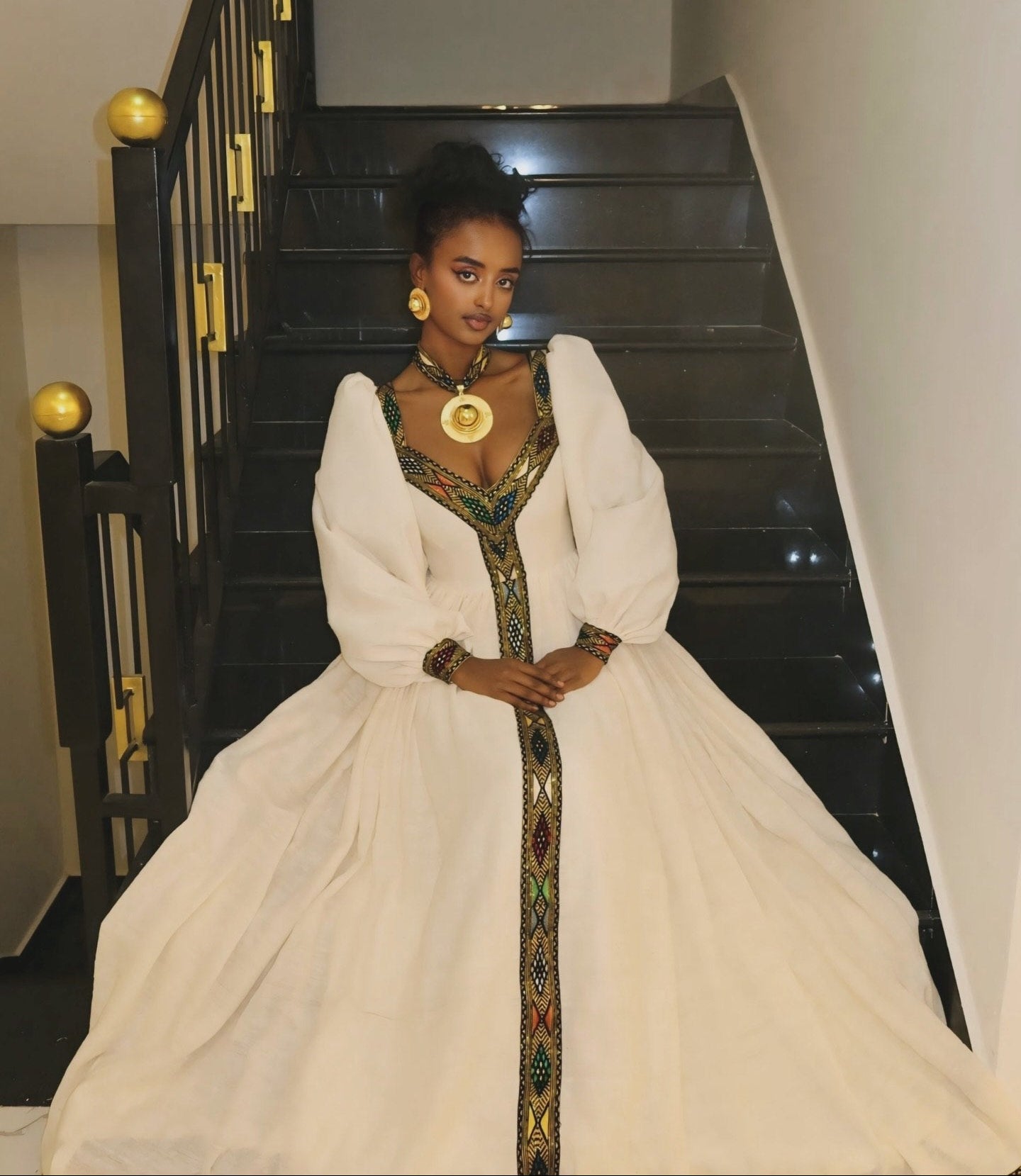 Long Sleeve Eritrean And Ethiopian Dress Puff Sleeve Habesha Kemis Timeless Habesha Dress 652