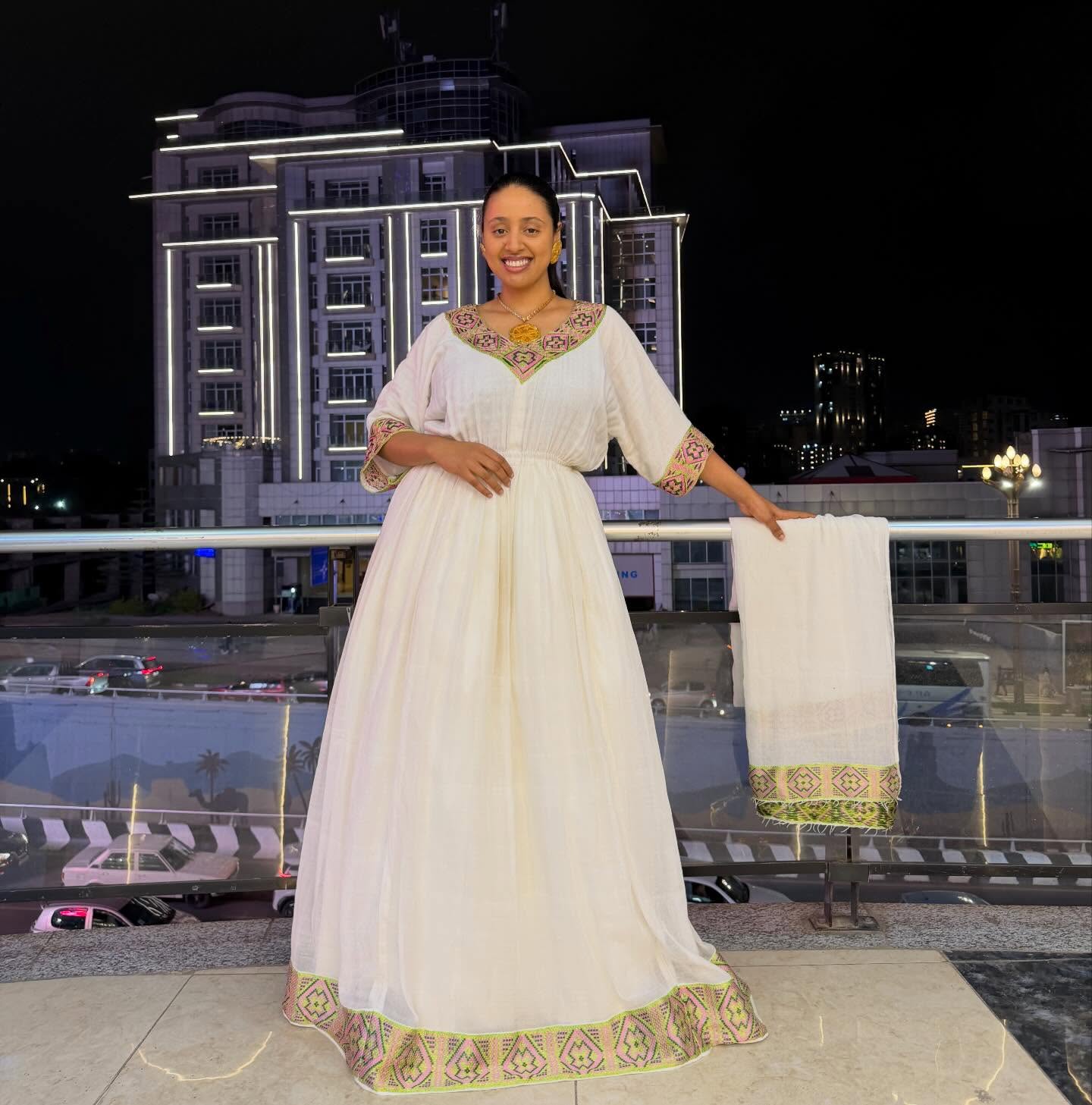 Pink and Green Habesha Dress Traditional Ethiopian Clothing Style Habesha Kemis For Festive 657