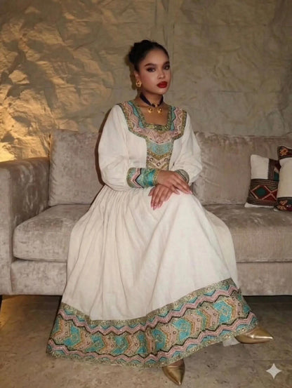 Long Sleeve Habesha Kemis Timeless Habesha Dress Multicolor Embroidery Ethiopian Dress 678