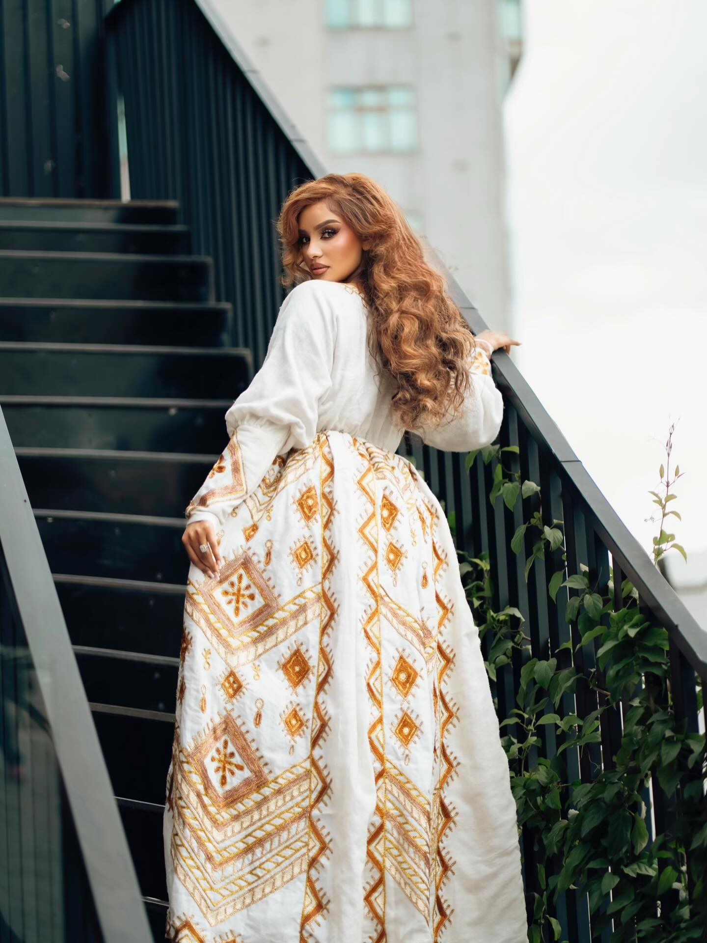 Golden Embroidery Habesha Kemis Long Sleeve Traditional Ethiopian Dress Charming Habesha Dress 681