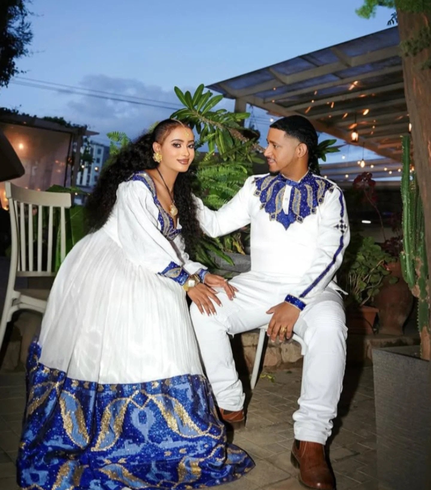 Royal Blue Matching Habesha Outfit Ethiopian Couple Wear Traditional Matching Set 693
