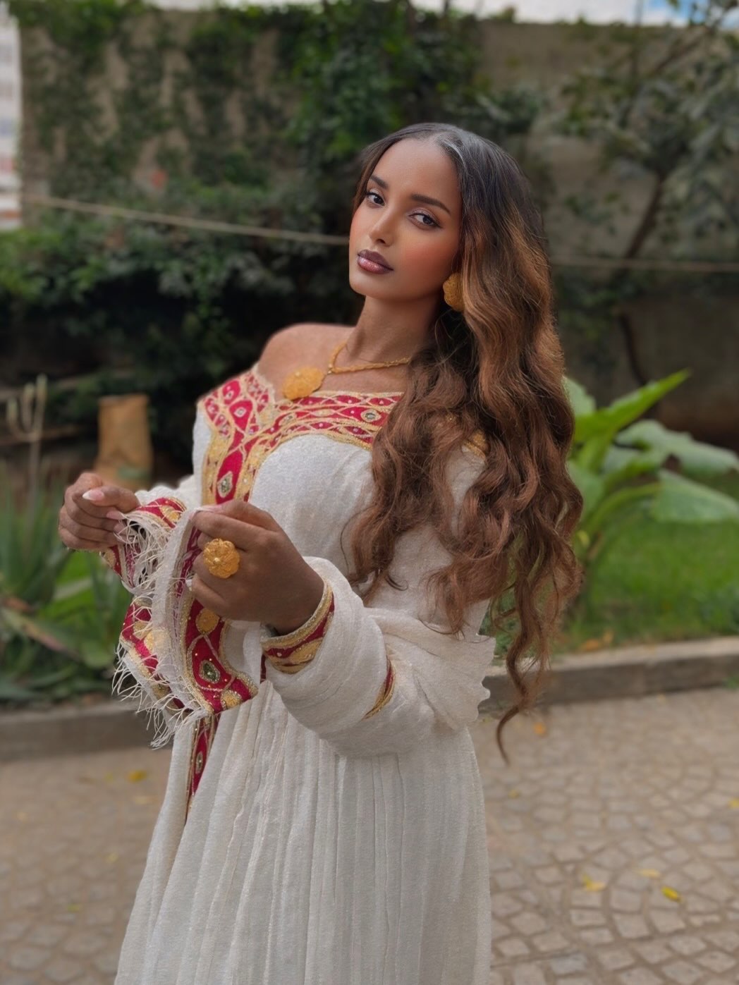 Red and Golden Habesha Kemis Long Sleeve Ethiopian Clothing  Traditional Habesha Dress 700