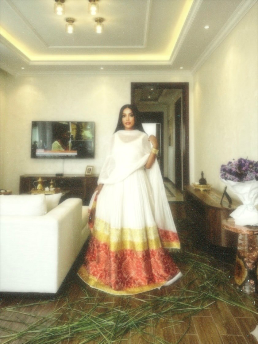 Yellow & Red Woven Habesha Kemis Stunning Sleeveless Ethiopian Clothing Timeless Habesha Dress 719