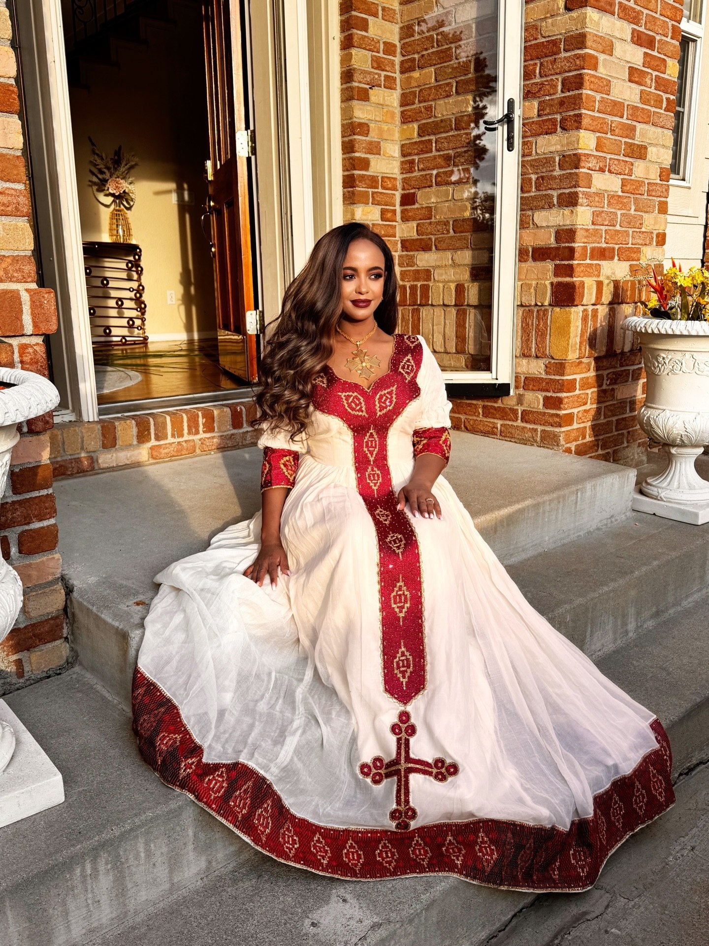 Red Embroidery Habesha Kemis Timeless Ethiopian Dress Stylish Traditional Ethiopian Clothing 725