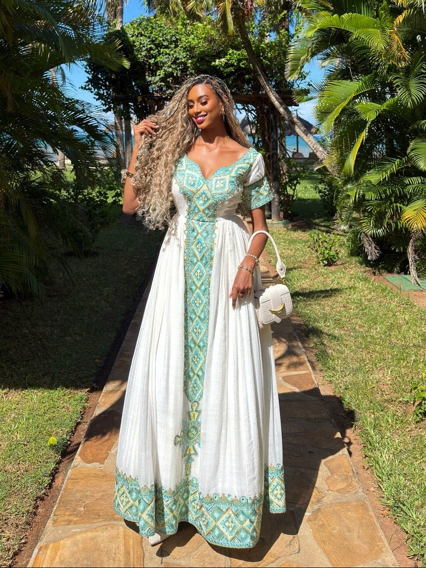 Short Sleeve Ethiopian Dress Classic Habesha Kemis Traditional Style Habesha Dress 727