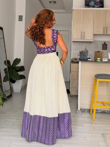 Sleeveless Habesha Kemis Purple Design Ethiopian Dress Ethiopian Traditional Dress For Special Event 733