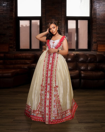 Ethiopian Wedding Dress Red Embroidery Habesha Kemis Traditional Ethiopian Clothing 736