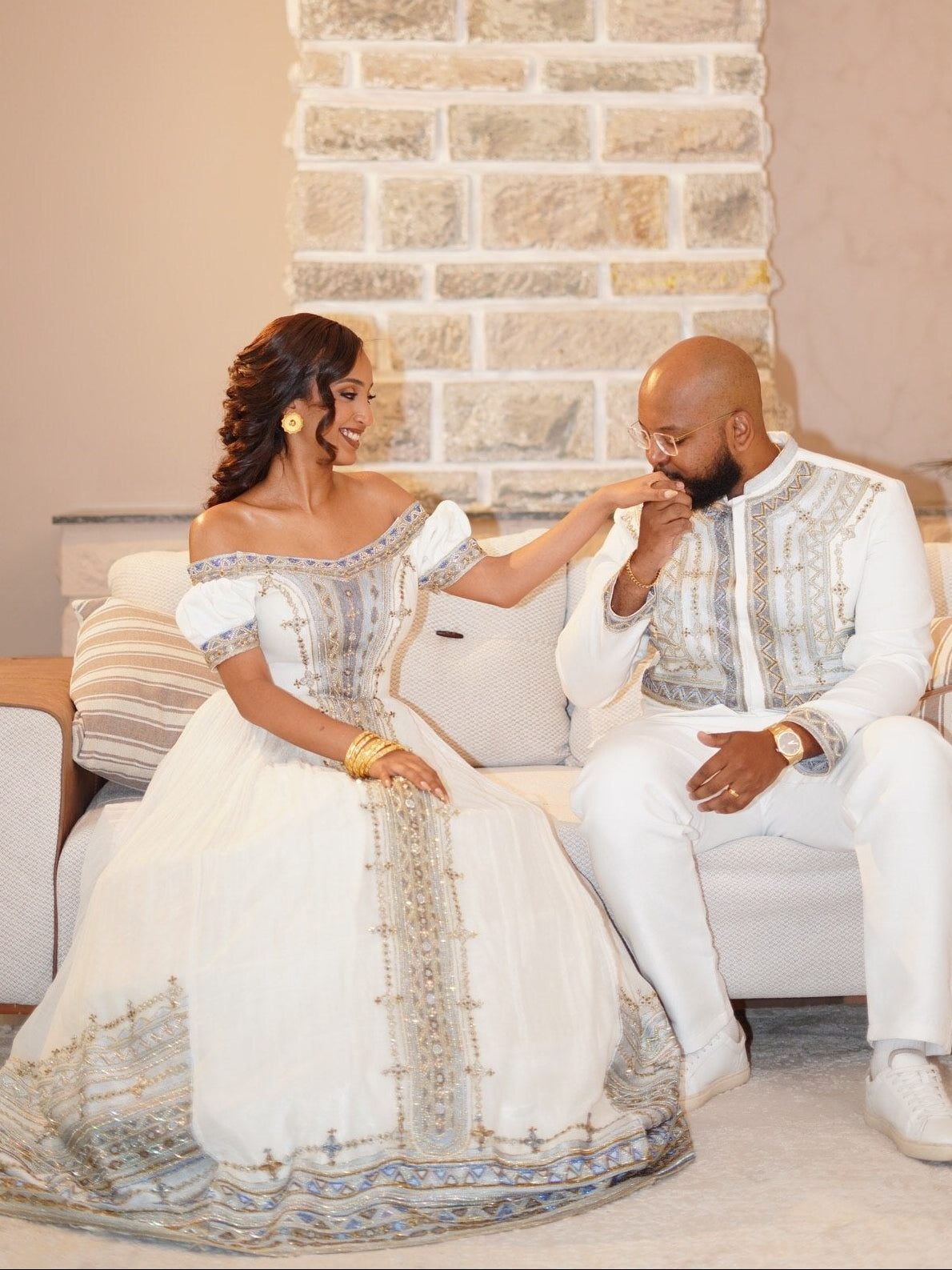 Couple Matching Ethiopian Clothing Sets Habesha Kemis & Men's Set Coordinated Style Collection 742
