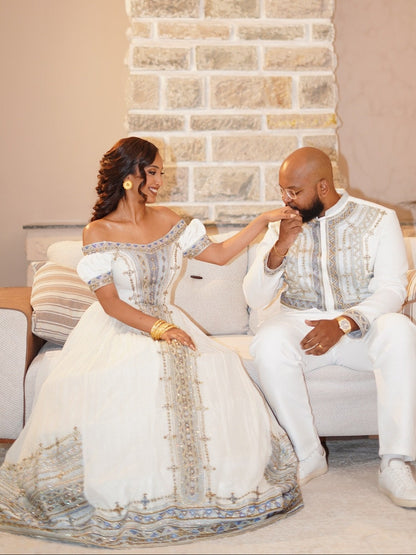 Couple Matching Ethiopian Clothing Sets Habesha Kemis & Men's Set Coordinated Style Collection 742