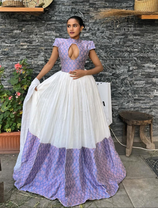 Light Purple Shade Habesha Kemis Subtle Patterned detailing Habesha Dress Ethiopian Clothing 746