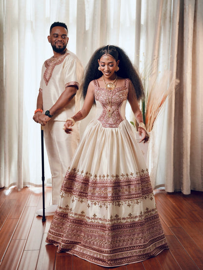 Couple Ethiopian Clothing Matching Habesha Kemis & Men's Set Traditional Ethiopian Clothing 753