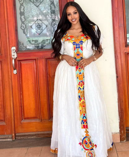 Short Sleeve Habesha Dress Multicolor Habesha Kemis Ethiopian Clothing