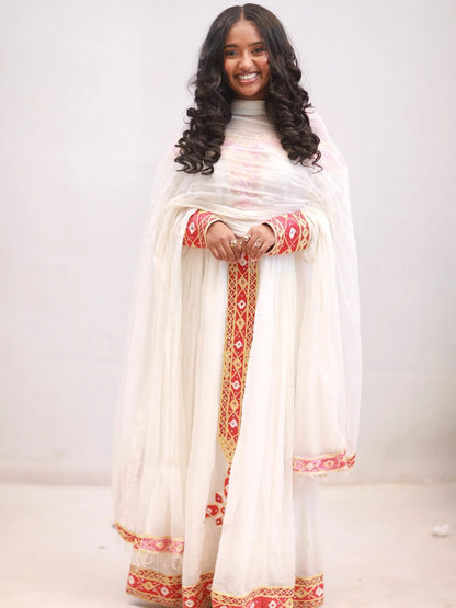 Royal Crimson Embroidered Habesha Kemis Ethiopian Heritage Ceremony Dress Striking Red And Gold Habesha Dress 917