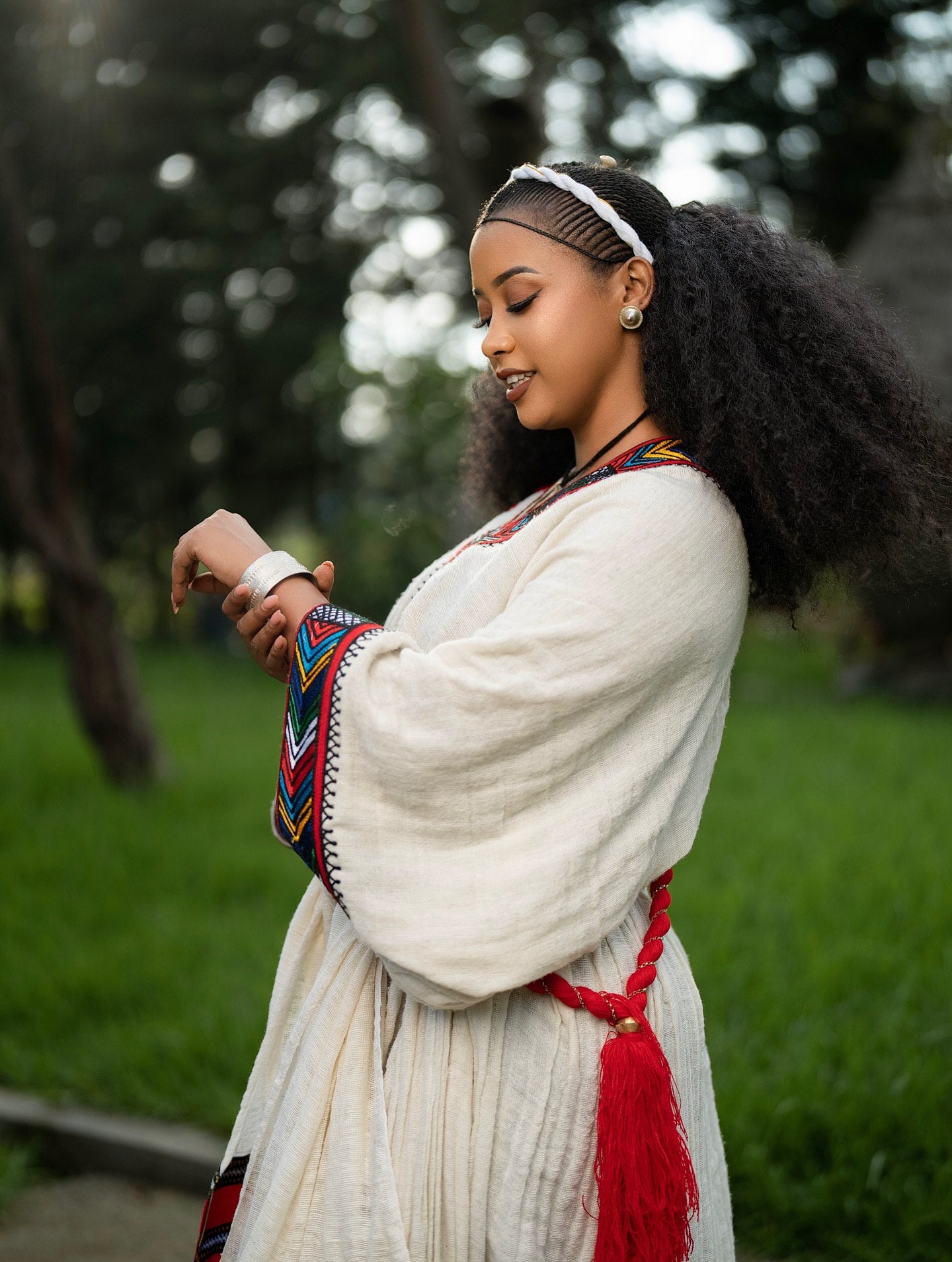 Stunning Traditional Habesha Kemis Red Tibeb Embroidery Habesha Dress Handwoven Ethiopian clothing 0070