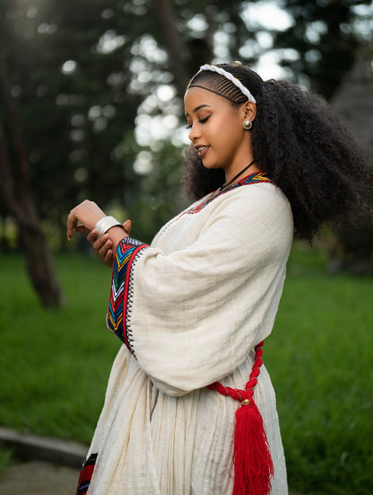 Stunning Traditional Habesha Kemis Red Tibeb Embroidery Habesha Dress Handwoven Ethiopian clothing 0070