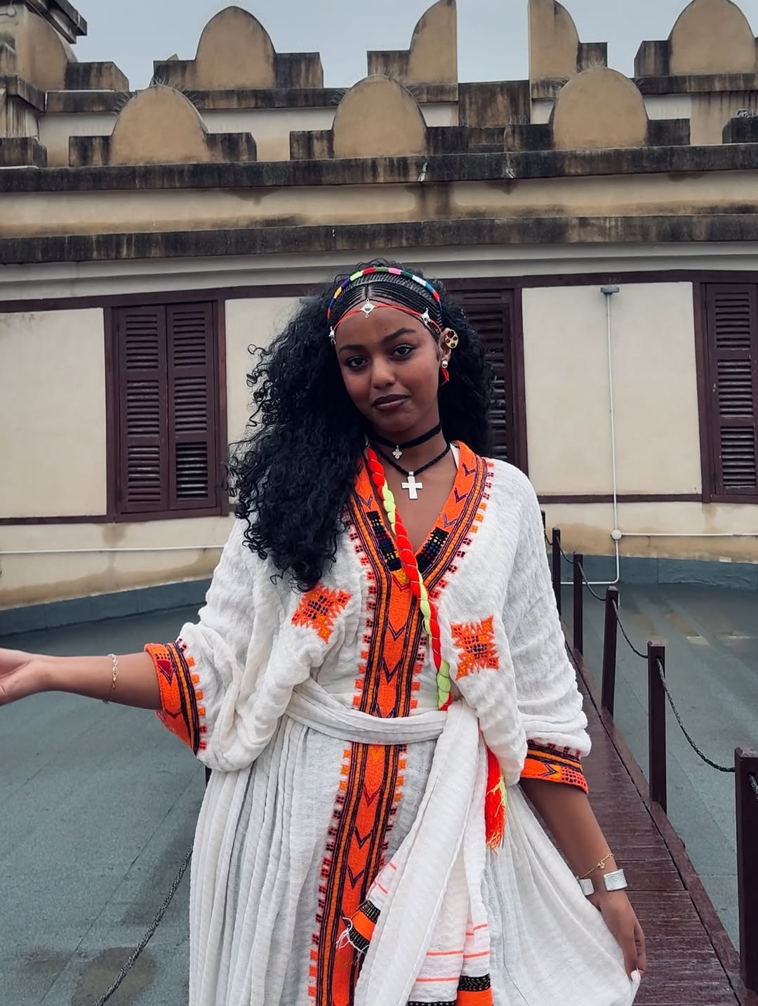 Traditional White Ethiopian Dress Orange Tibeb Patterns Habesha Kemis Classic Example Of Habesha Dress 0078