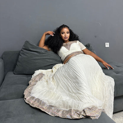 Modern Habesha Dress with Silver Embroidery Elegant Habesha Kemis High Quality Handwoven Habesha Kemis 113