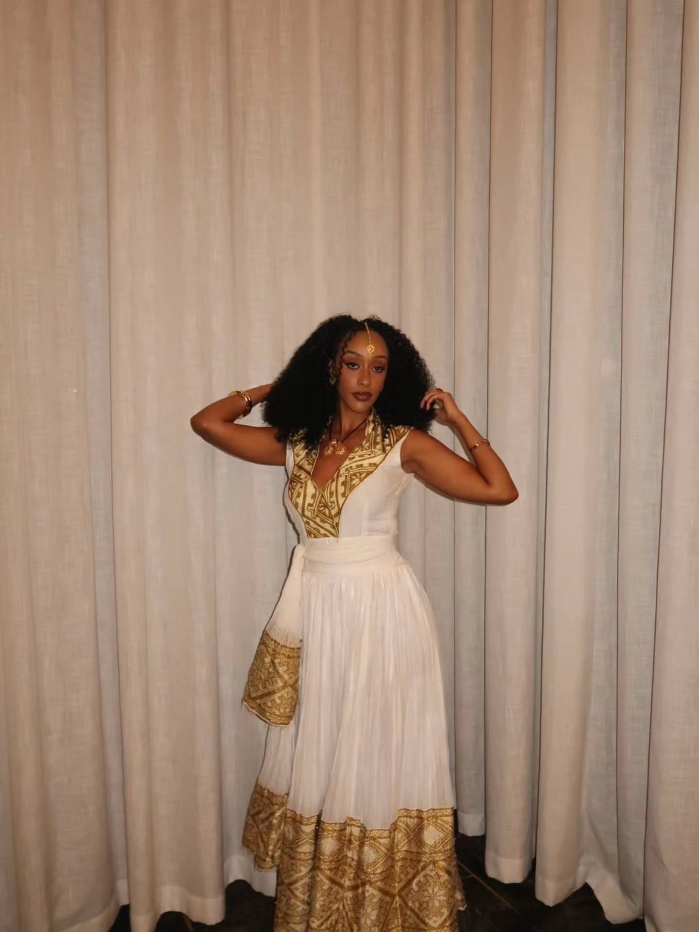 Sleeveless Habesha Dress Gold-Embroidered Ethiopian Traditional Clothing Graceful Habesha Dress 124
