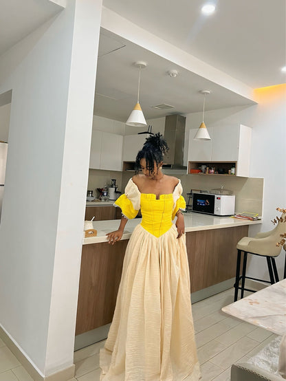 Yellow Habesha Dress Traditional Ethiopian & Eritrean Clothing Off-Shoulder Habesha Kemis For Holidays 127