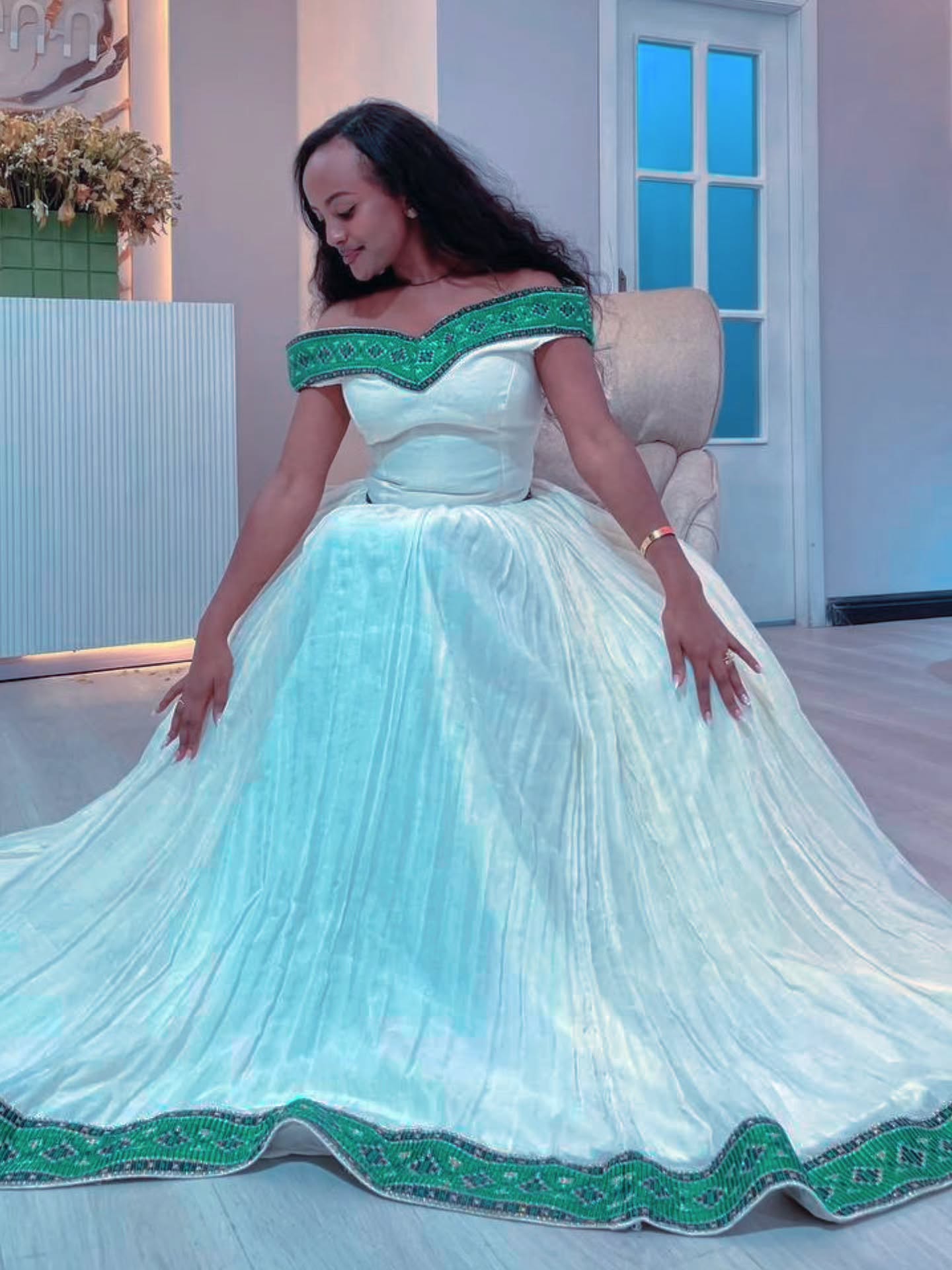 Green Embroidery Habesha Dress Handwoven Habesha Kemis Graceful Ethiopian Clothing 165