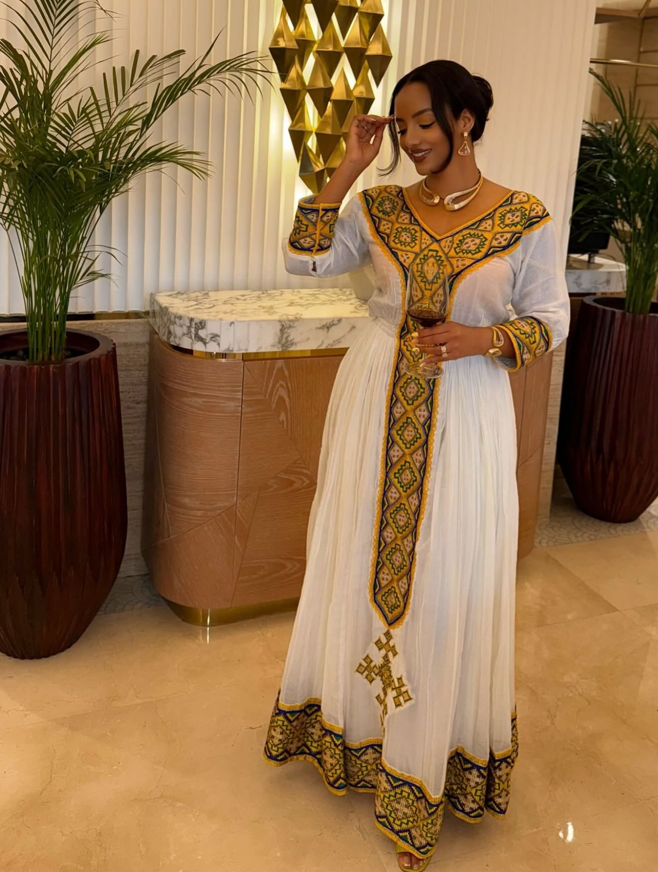 green and gold embroidery Habesha Dress Handwoven Habesha Kemis Festive Traditional Ethiopian Clothing 178