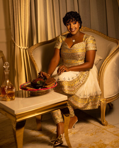 Short habesha kemis ethiopian traditional clothing Golden Embroidery habesha dress 207