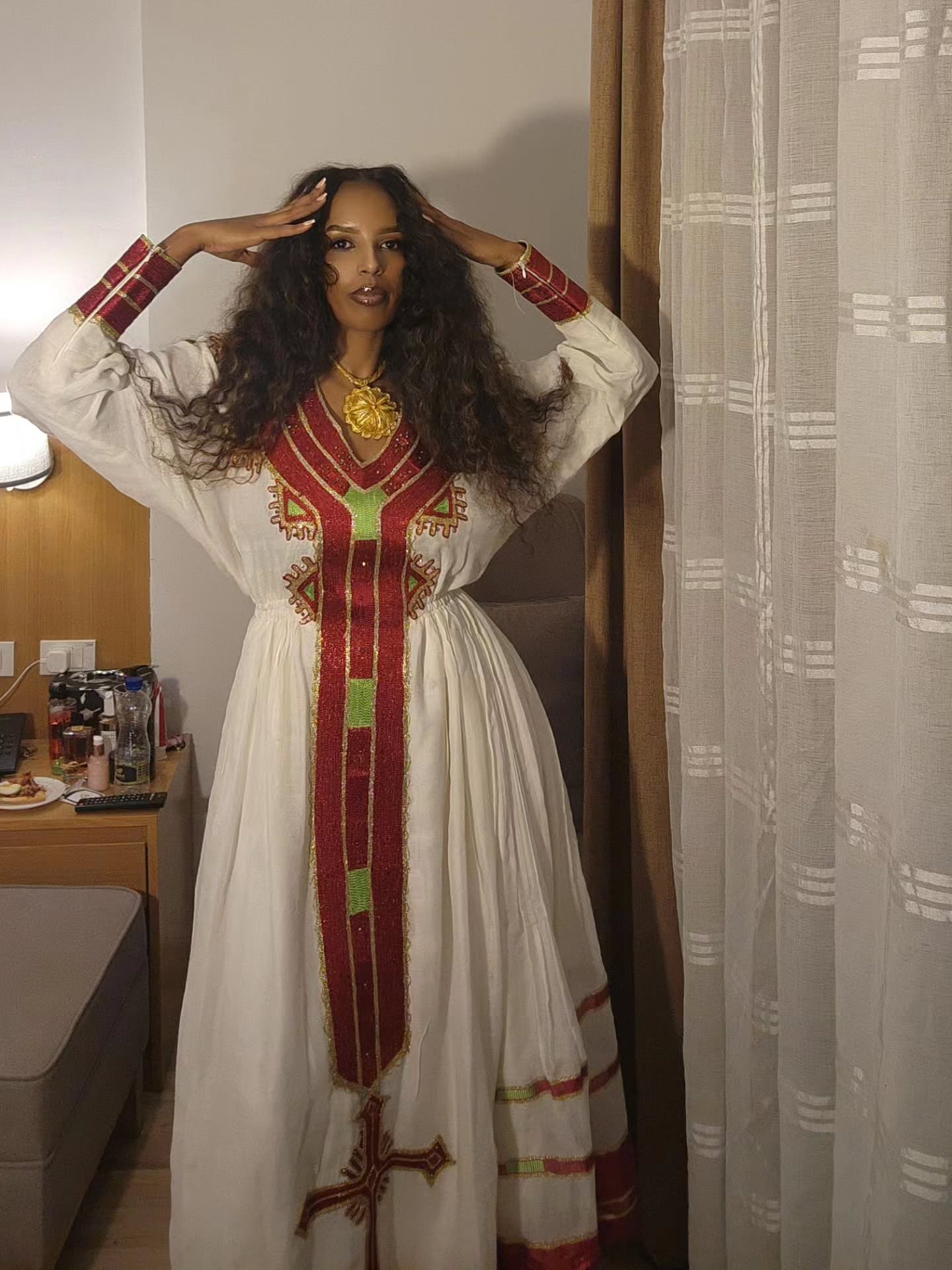 Elegant Habesha Dress Red Pattern Habesha Kemis Ethiopian Traditional Dress 221