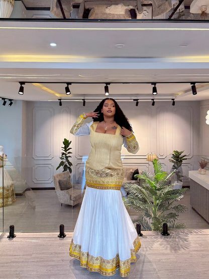 Golden Habesha Dress Traditional Ethiopian Dress Stylish Habesha Kemis For Special event 169