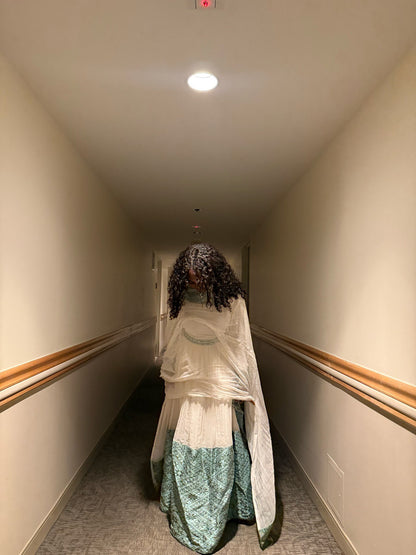 Stunning Habesha Kemis Habesha Dress in White and Mint Green Traditional Ethiopian Clothing 177