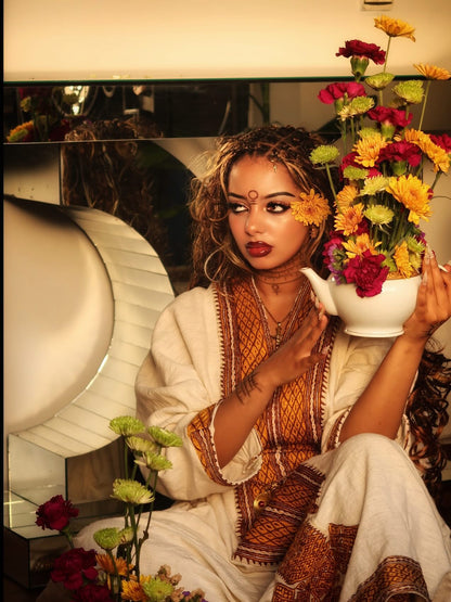 Golden Habesha Dress Traditional Ethiopian Clothing Handwoven Habesha Kemis 241