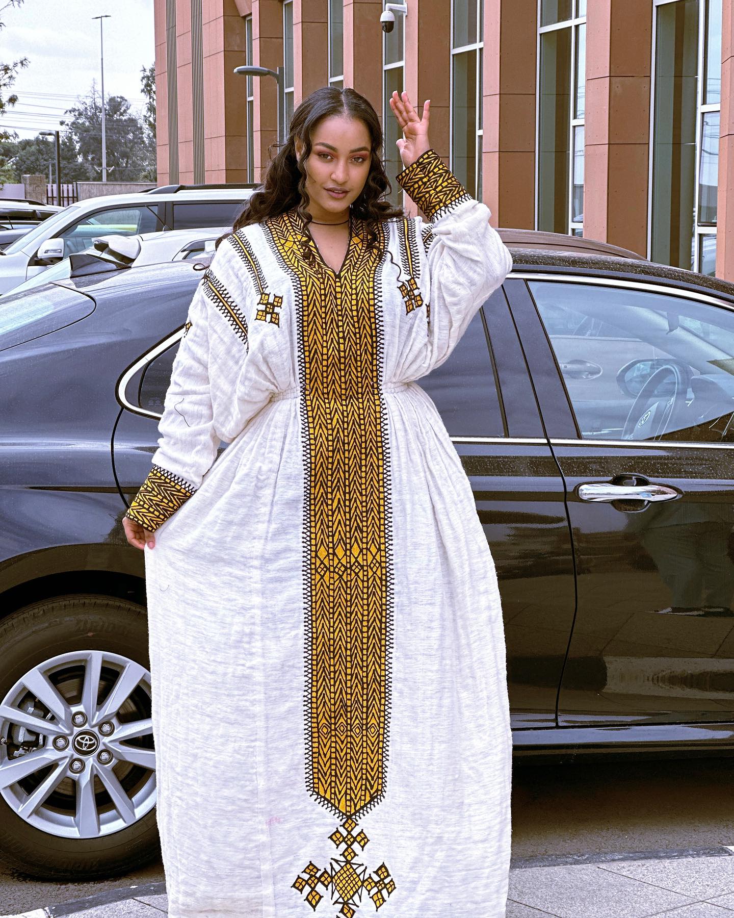 Premium Habesha Kemis Online Unique Ethiopian Dress & Traditional Wear Bold Geometric Embroidery Habesha Dress 248