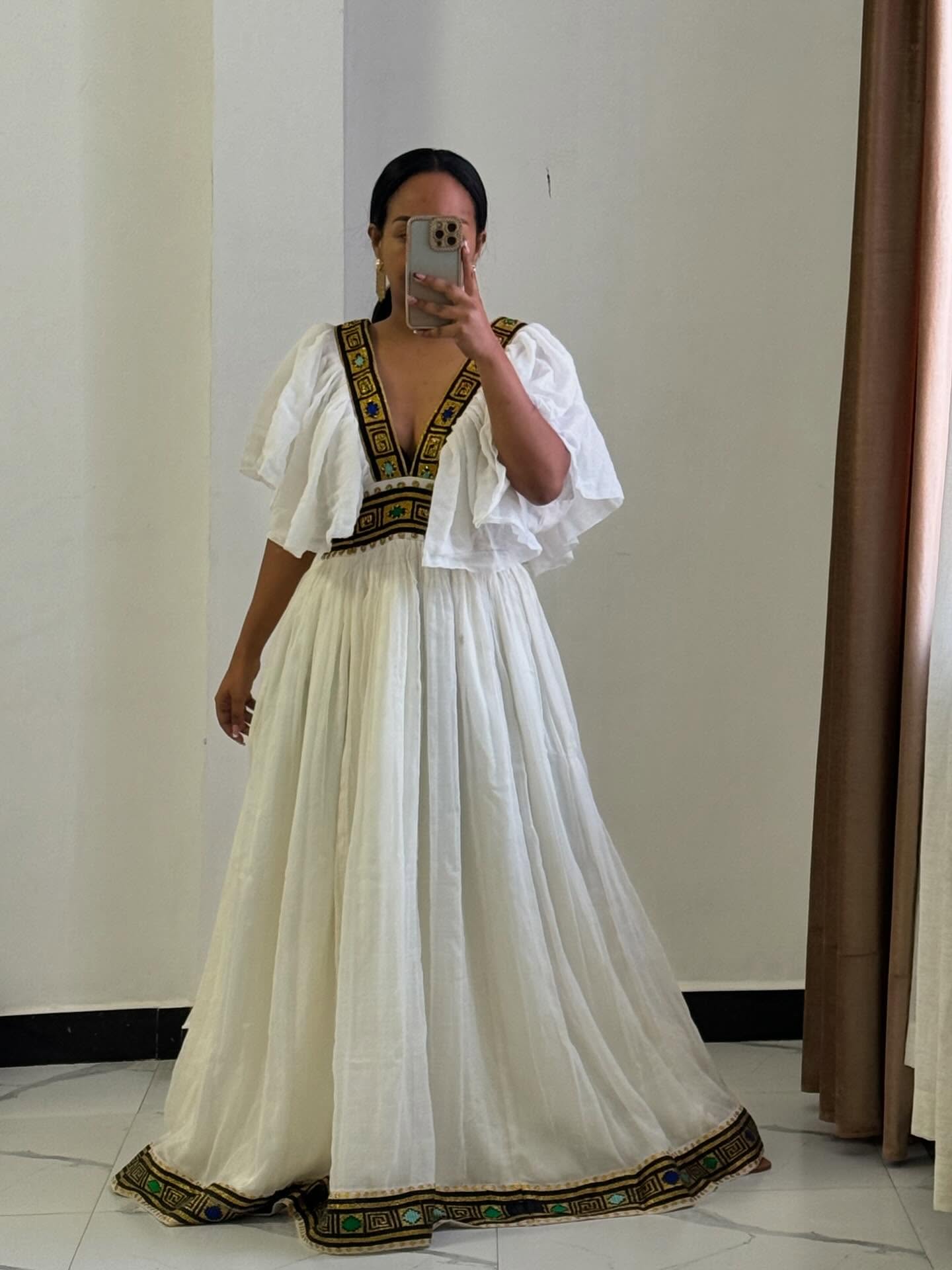 V-neckline Habesha Dress Handcrafted Ethiopian Dress Habesha Kemis with Traditional Embroidery 266