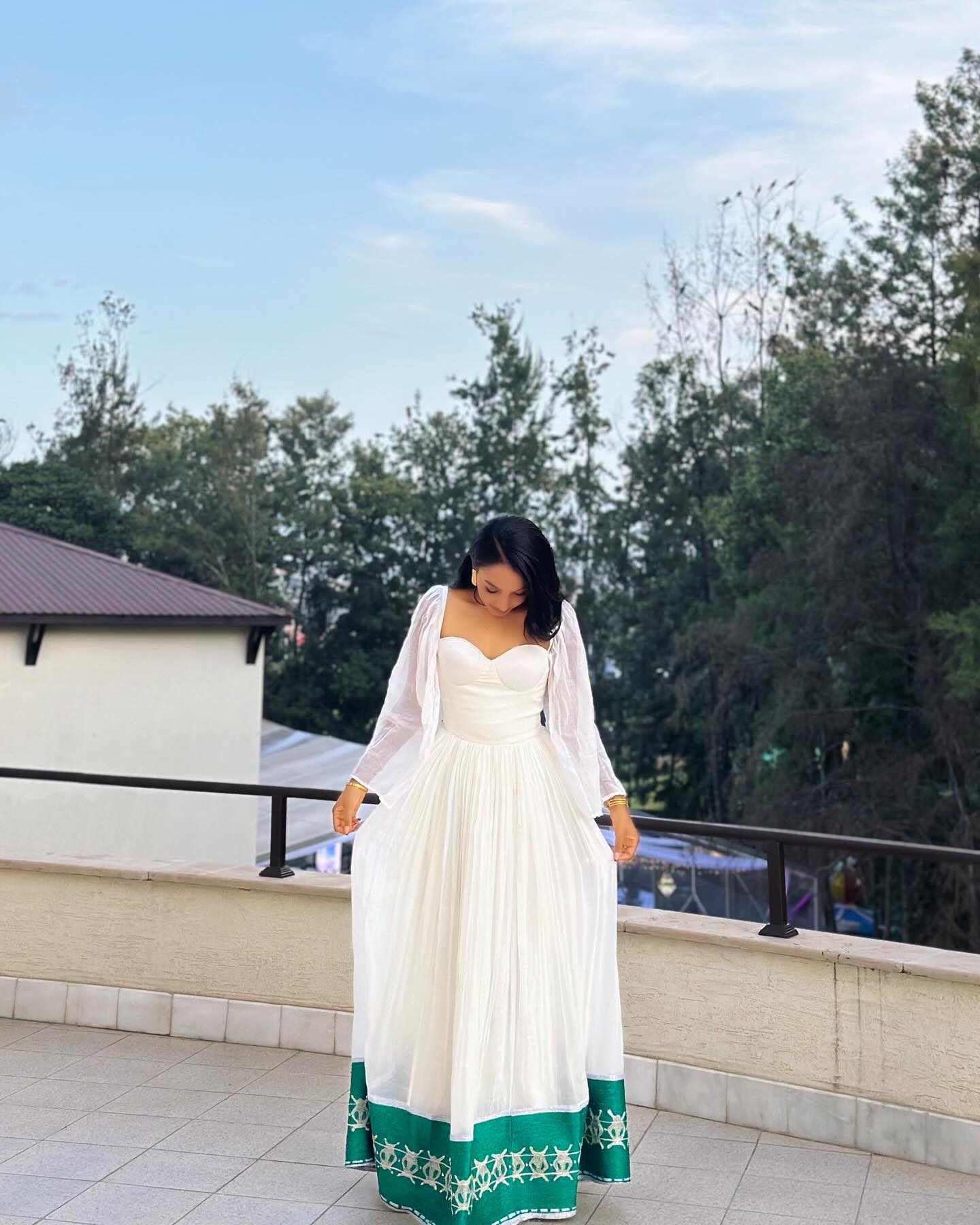 Green Hem Embroidered Habesha Dress Authentic Ethiopian & Eritrean Dress Vibrant Habesha Kemis 276