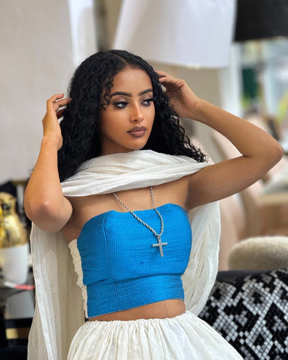 Refined Habesha Kemis Radiant Ethiopian Clothing Strapless Habesha Dress 313