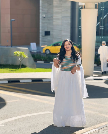 Stripped Habesha Kemis Festive Ethiopian Dress Multicolor Habesha Kemis 315