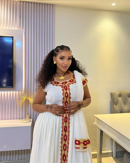 Beautifully Crafted Habesha Kemis Red & Gold Embroidered habesha Dress Stylish Traditional Ethiopian Dress 322