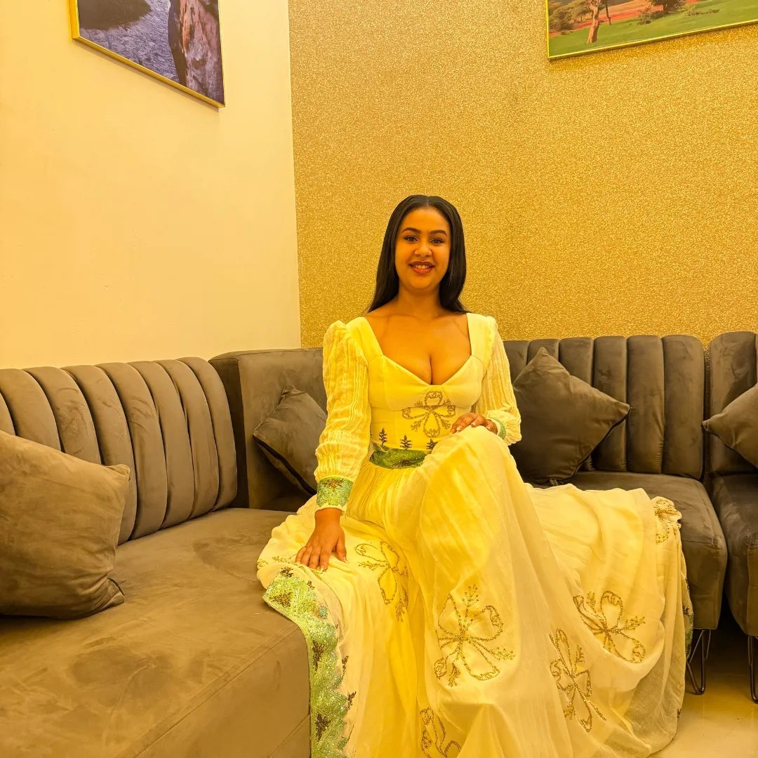 Green Woven Habesha Dress Long Sleeve Habesha Kemis Traditional Ethiopian Clothing 349