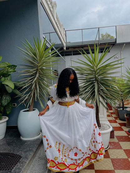 White Habesha Kemis Habesha Dress For Special Occasion Traditional Ethiopian Clothing 370