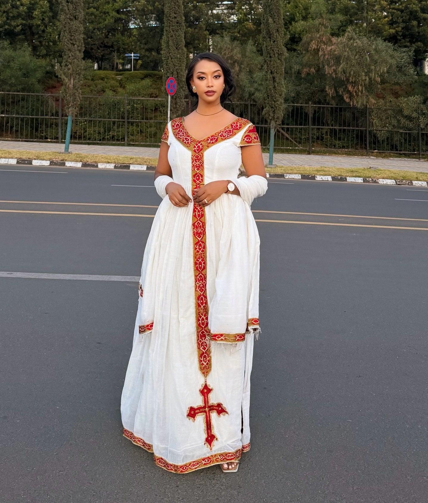 Habesha Kemis With Red Embroidery Short Sleeve Habesha Dress Ethiopian Dress For Festive 390