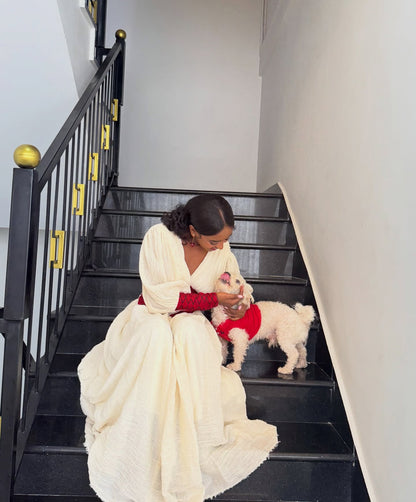 V-neckline Habesha Dress Stylish Habesha Kemis For Holiday Traditional Ethiopian Dress 394