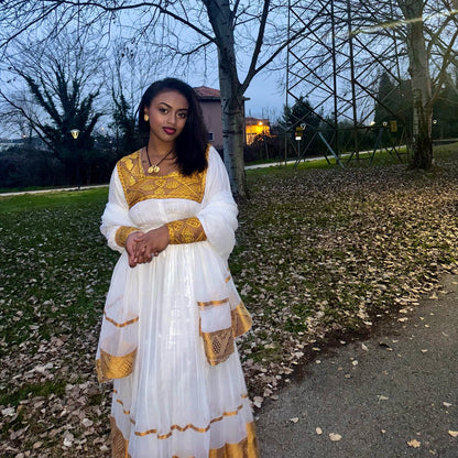 Handcrafted Habesha Kemis Golden Weaving Habesha Dress Rooted in Traditional Ethiopian Dress Style 415