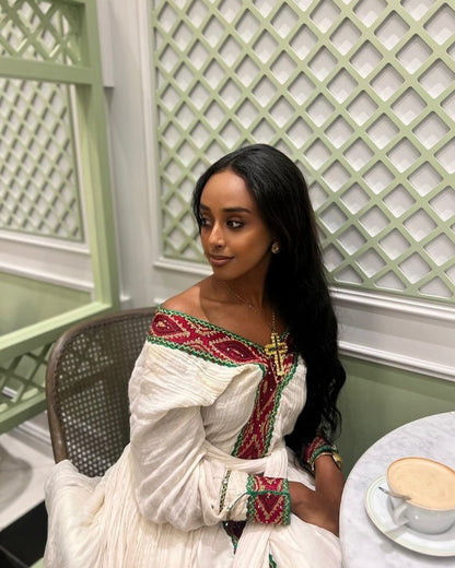 Off-shoulder Habesha Kemis Handwoven Habesha Dress Inspired Traditional Ethiopian Dress 422