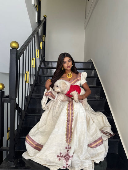 Puff Sleeve Ethiopian Clothing Timeless Habesha Kemis Beautiful Embroidery Habesha Dress 431