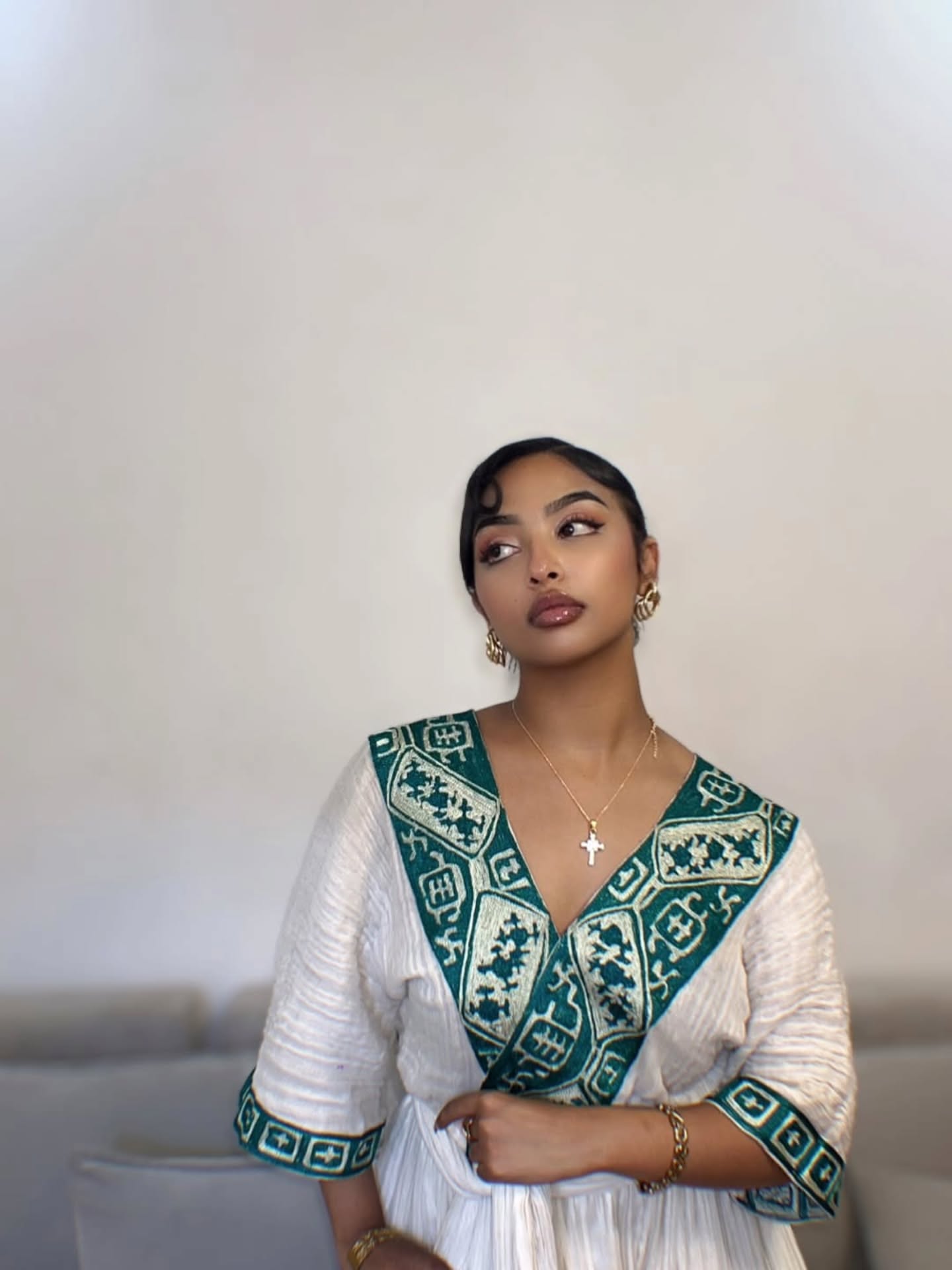 Vibrant Habesha Dress Graceful Habesha Kemis Timeless Ethiopian Dress With V-neckline 435